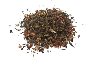 Té Silueta de verano Té rojo y verde Sencha, con trozos de fresa, manzana, kiwi, hibisco, escaramujo