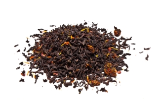 Té Rubí de Granada Té negro con granos de granada, frambuesa, flor de cártamo, pétalos de rosa