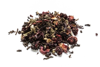 Té rojo frutas del bosque Té rojo con arándanos, moras, cerezas, hojas de fresa, hibisco