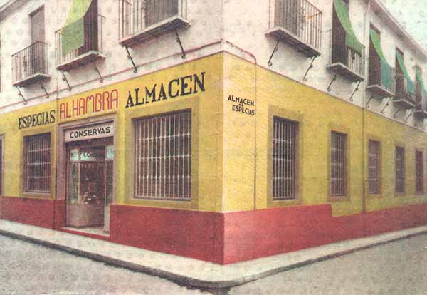 Fotografía coloreada del Almacén de Especias Barranco de 1941.