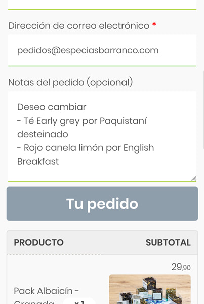 Instrucciones para el cambio de tés